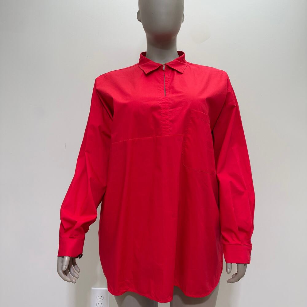 NWT Marina Rinaldi Red Cotton Blouse US 20 Minimalist Holiday Luxury Career